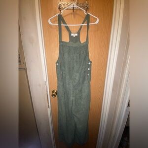 Women’s olive green overall-style jumpsuit. Size S